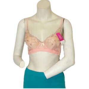 Salmon/Purple Embroidered Bra